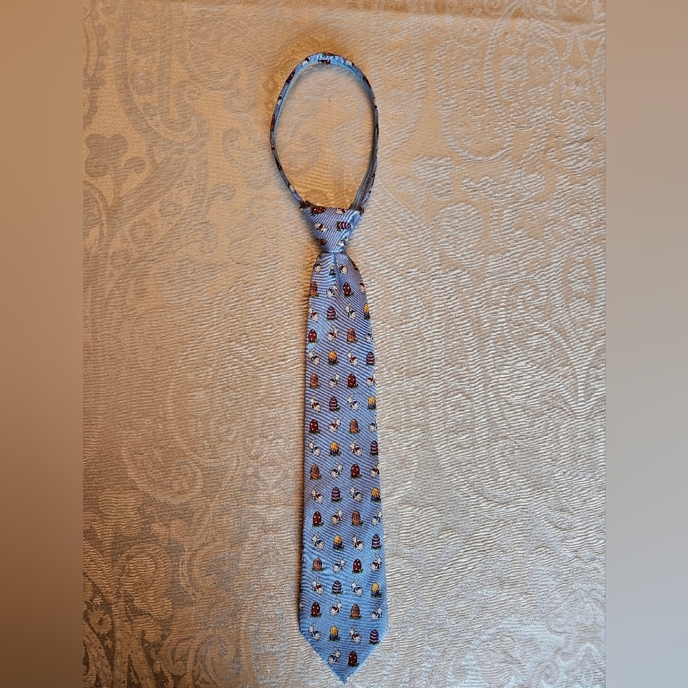 Vintage Club Room Kids Light Blue Easter Bunny Egg Spring Zip Tie 100% Silk RARE